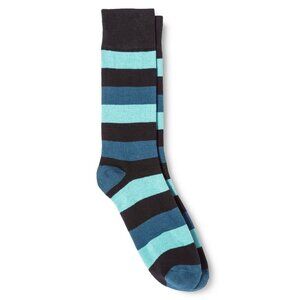 Merona Size 6-12 Crew Socks Mens Dress Striped Capri Blue Black Cotton Blend NEW
